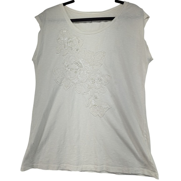 Charter Club Tops - Charter Club White Sleeveless Embellished T Shirt Top Size M